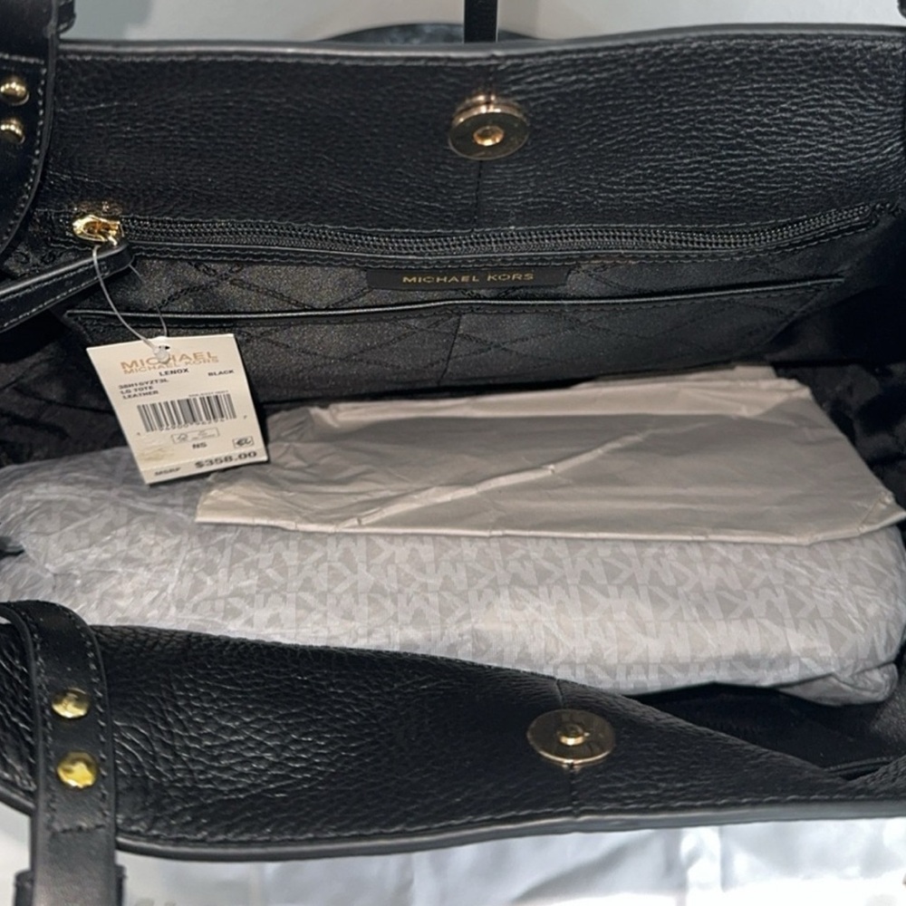 MICHAEL KORS Handbag Lenox Large Leather Black Tote NEW AUTHENTIC -MINOR DEFECT - Picture 4 of 11